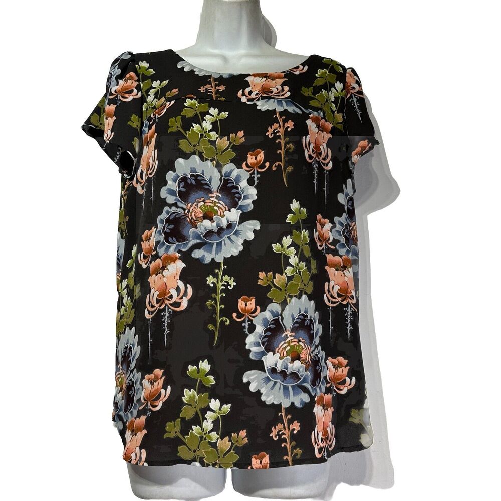 loft bar back tulip floral blouse Gray Short Sleeve Size S